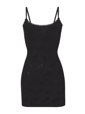 Rhinestone Logo Pointelle Mini Slip Dress