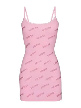 Rhinestone Logo Pointelle Mini Slip Dress
