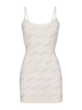 Rhinestone Logo Pointelle Mini Slip Dress